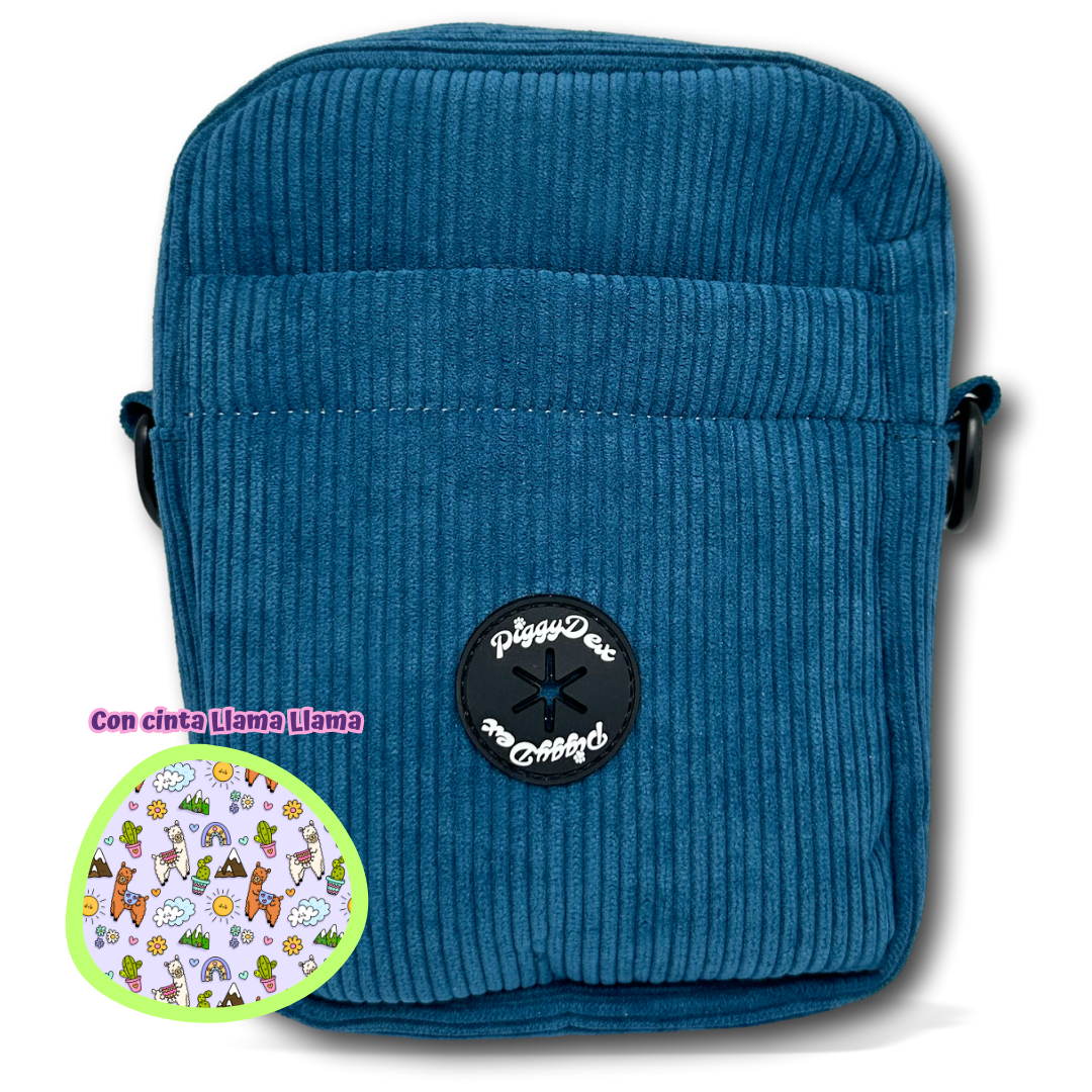 Bolso de paseo pana AZUL (con cinta)