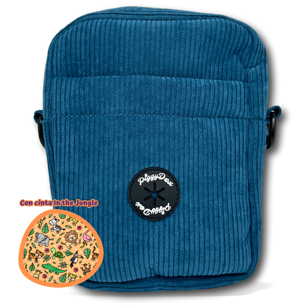 Bolso de paseo pana AZUL (con cinta)