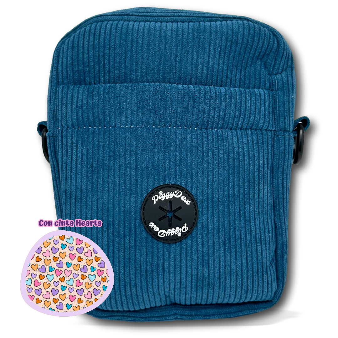Bolso de paseo pana AZUL (con cinta)