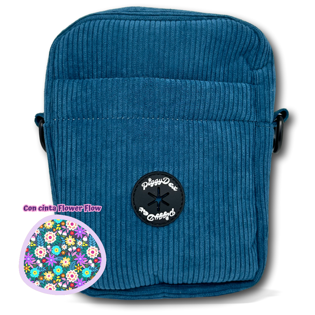 Bolso de paseo pana AZUL (con cinta)