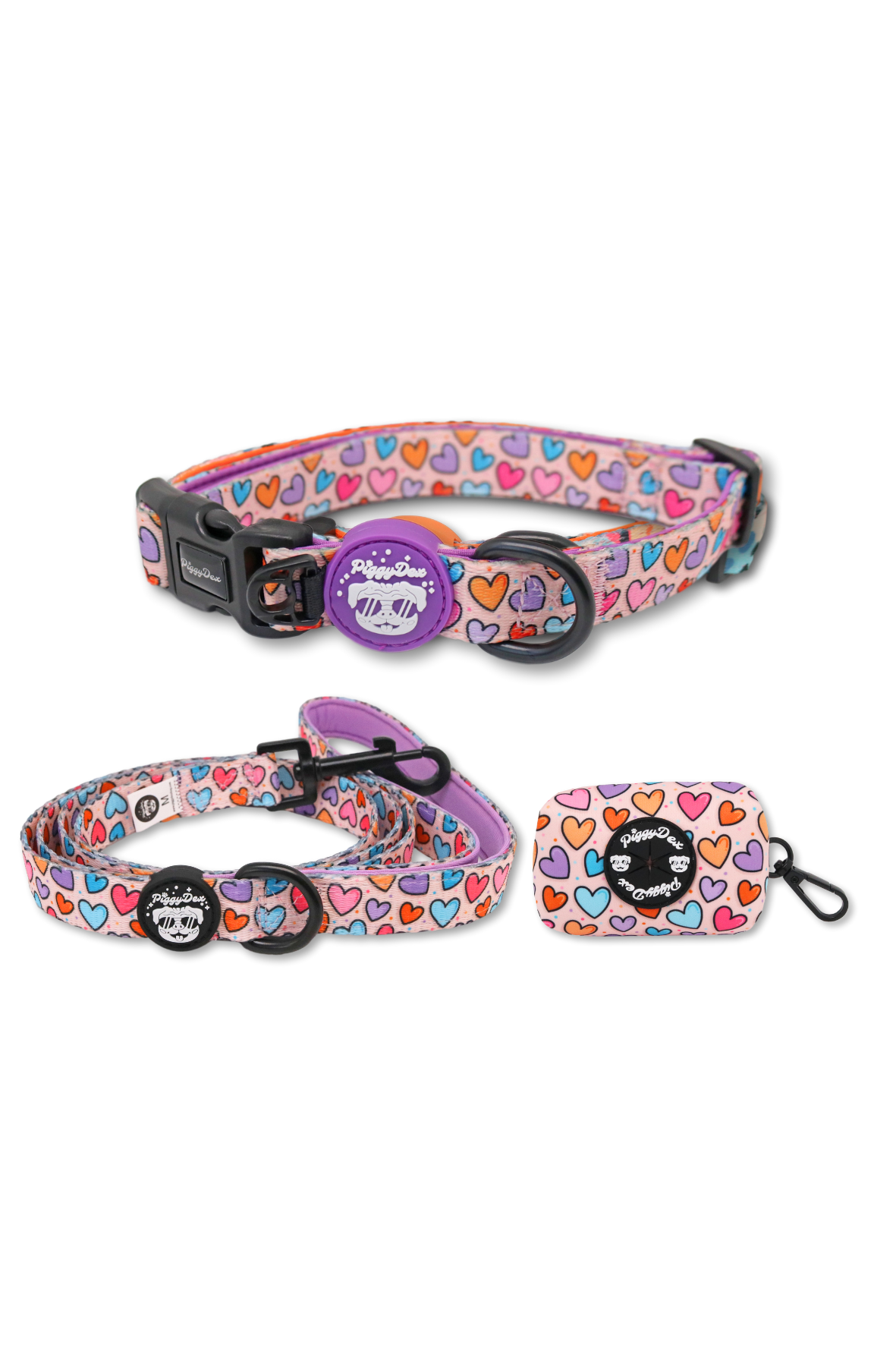 Pack collar + correa + portabolsas HEARTS
