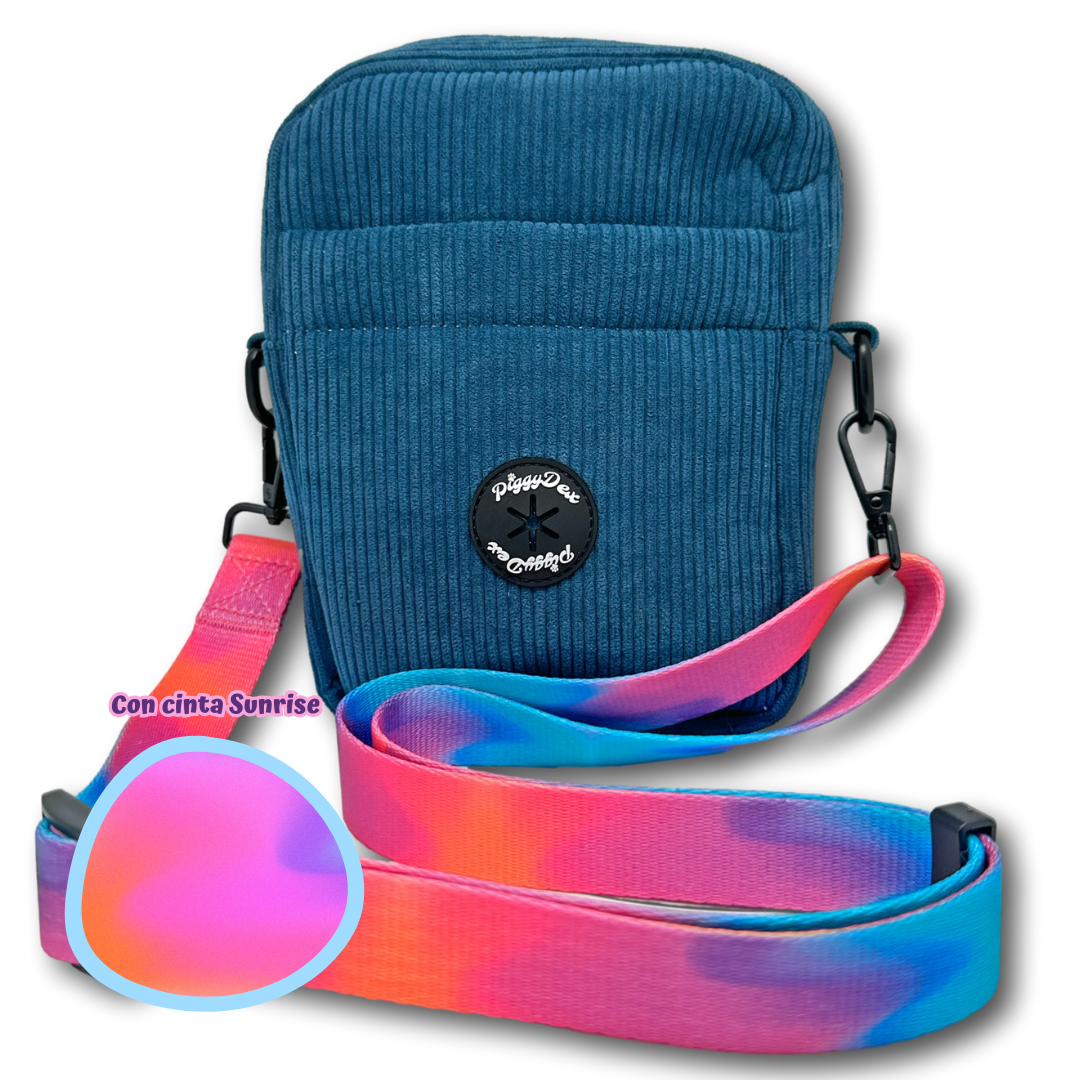 Bolso de paseo pana AZUL (con cinta)