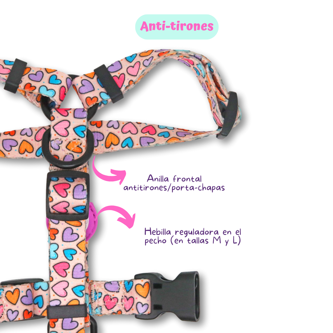 Pack H-harness + leash + poopbag holder HEARTS