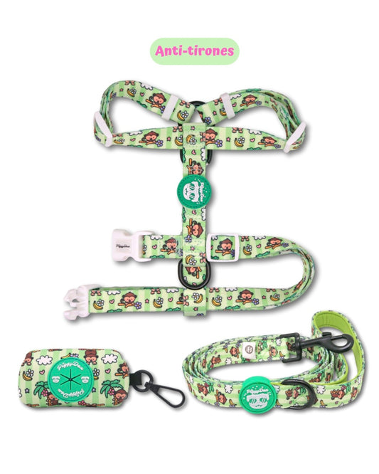 Pack H-harness + leash + poopbag holder MONKEYS