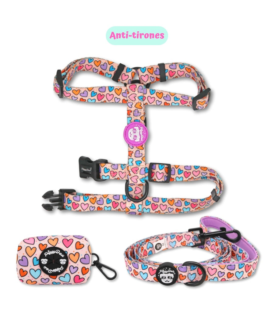 Pack H-harness + leash + poopbag holder HEARTS