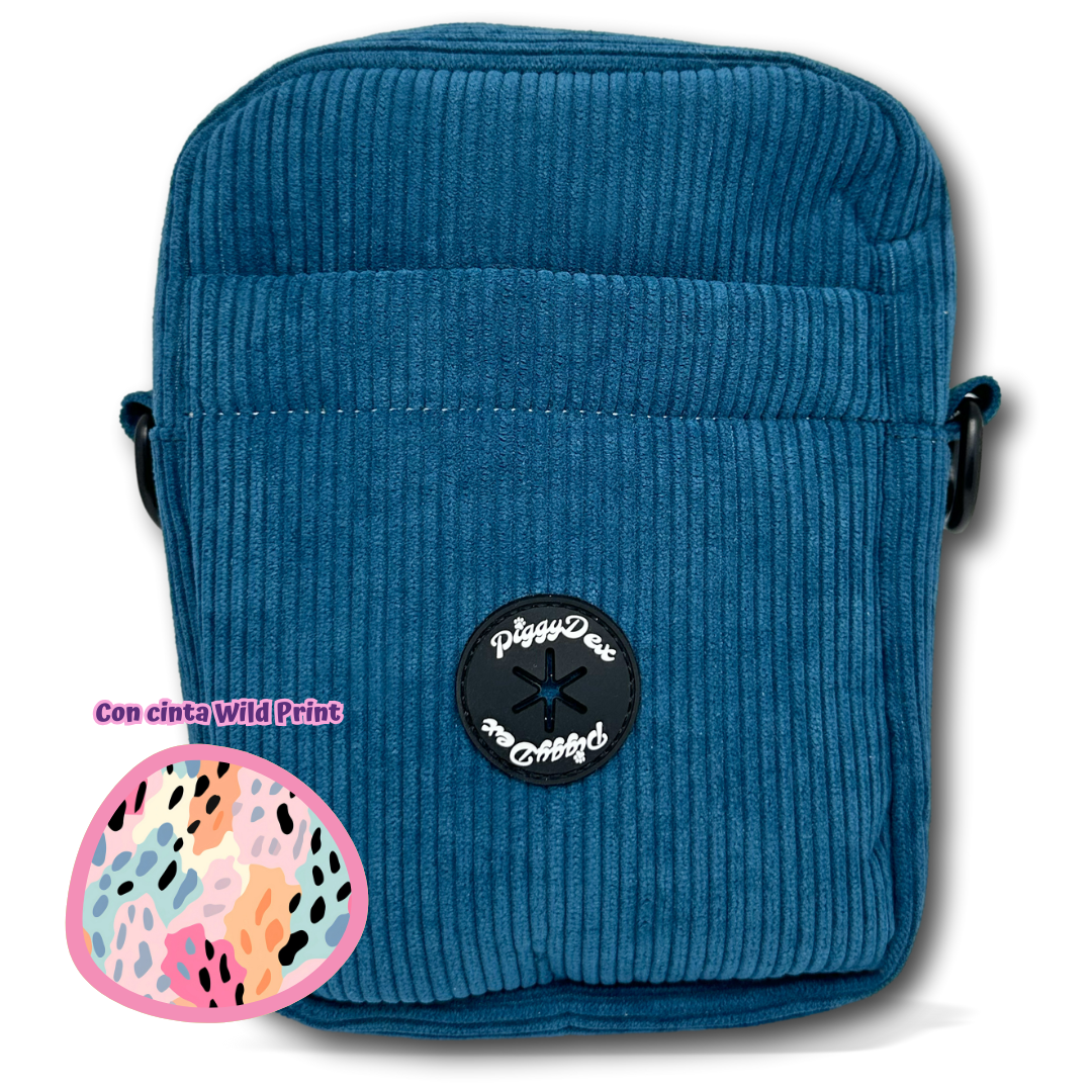 Bolso de paseo pana AZUL (con cinta)