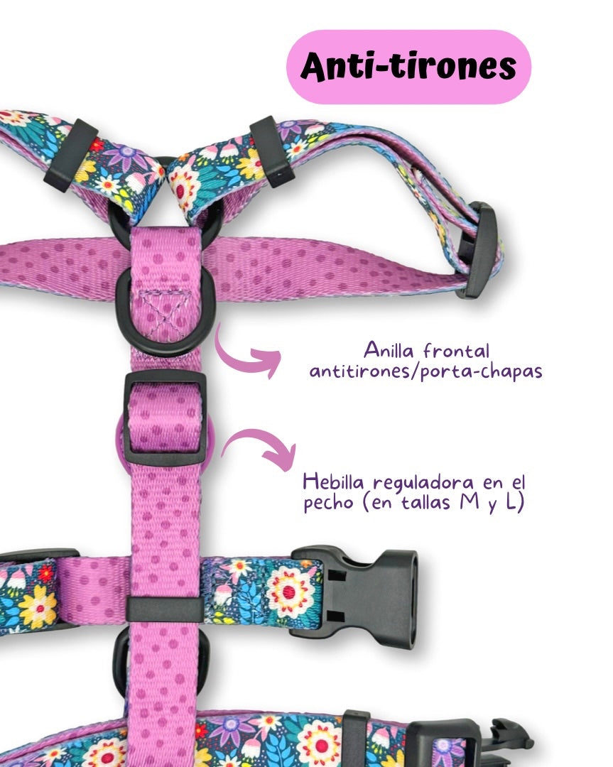 Pack H-harness + leash + poopbag holder FLOWER FLOW