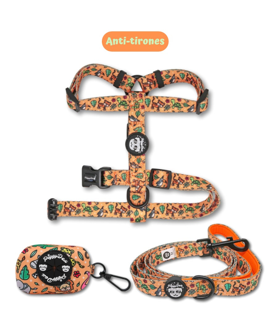 Pack H-harness + leash + poopbag holder IN THE JUNGLE