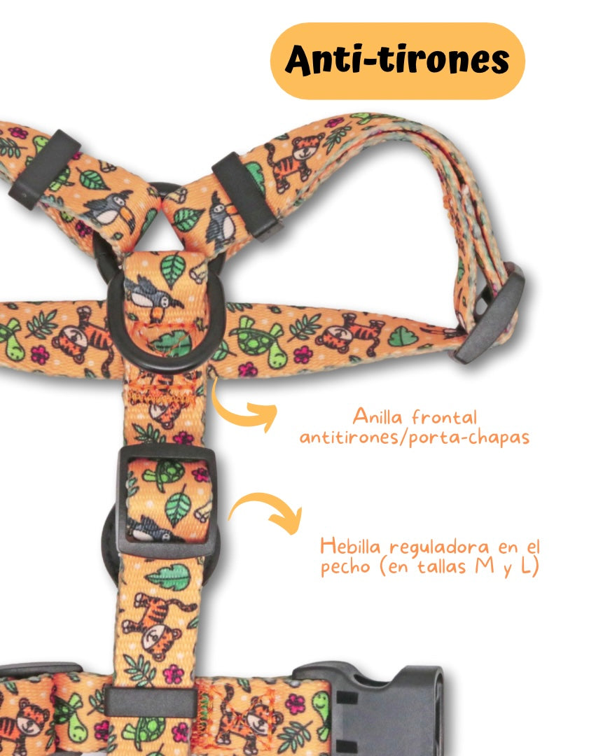 Pack H-harness + leash + poopbag holder IN THE JUNGLE