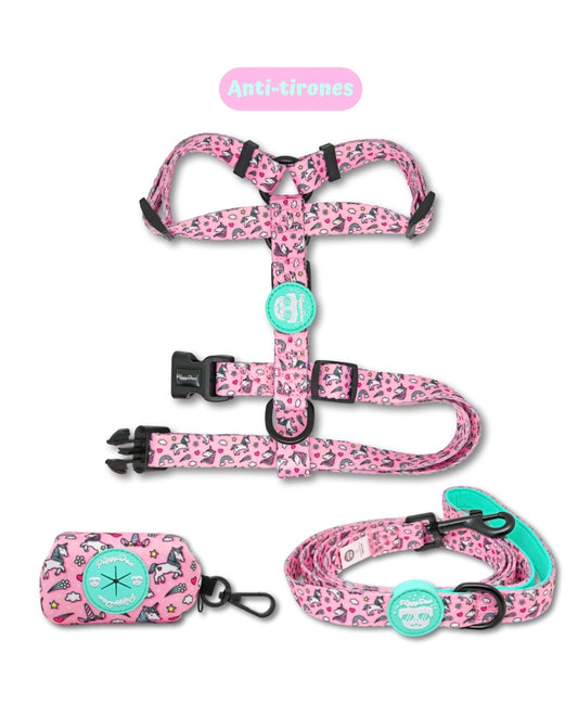 Pack H-harness + leash + poopbag holder UNICORNS
