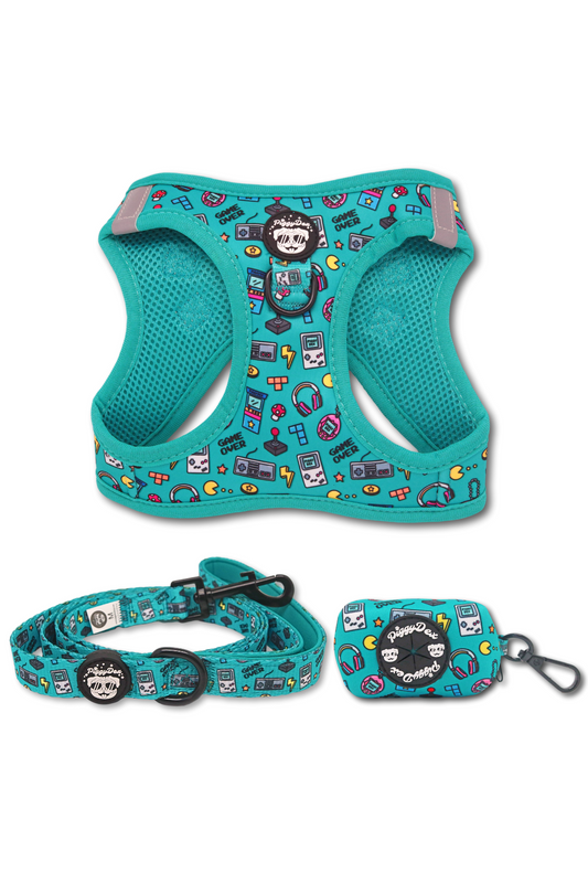 Pack step-in harness + leash + poopbag holder GAME OVER