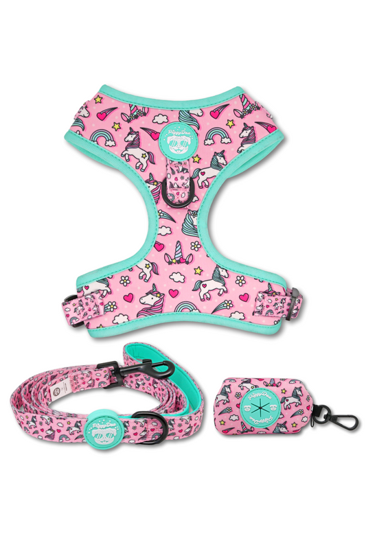 Pack harness + leash + bag poopholder UNICORNS