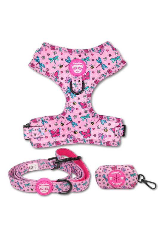 Pack harness + leash + poopbag holder BUTTERFLIES