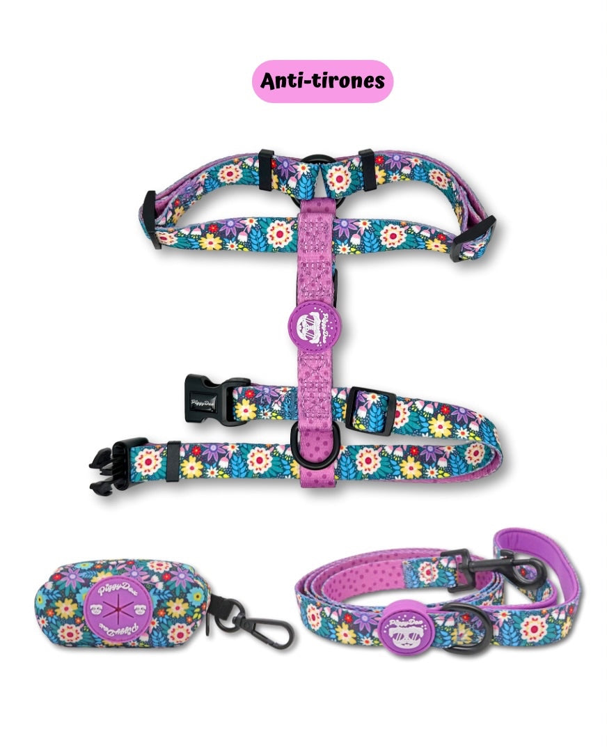 Pack H-harness + leash + poopbag holder FLOWER FLOW