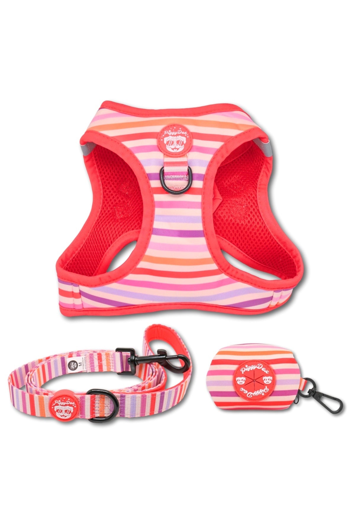 Step-in harness + leash + poopbag holder VICHY CONFETTI