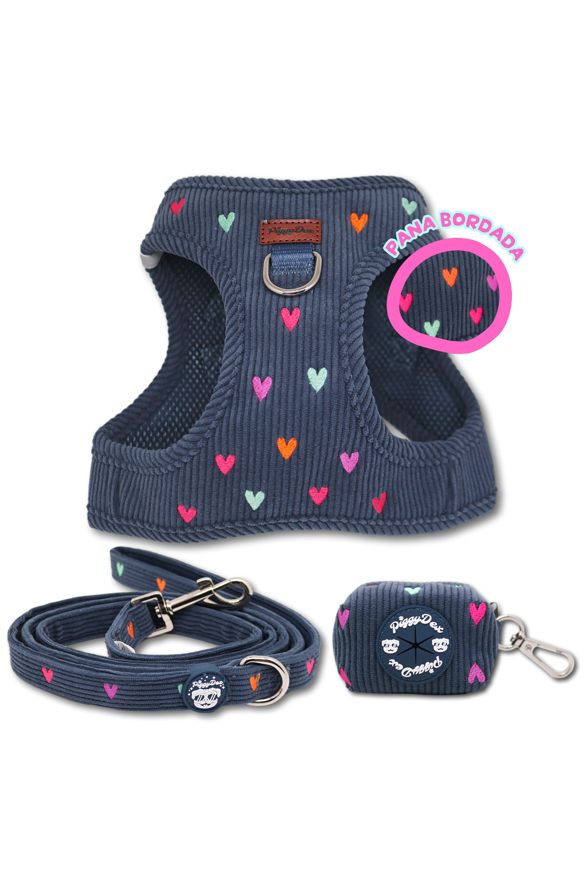 Step-in harness + leash + poopbag holder PANA LOVE