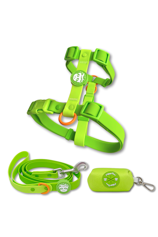 Pack arnés Waterproof + correa + portabolsas VERDE LIMA